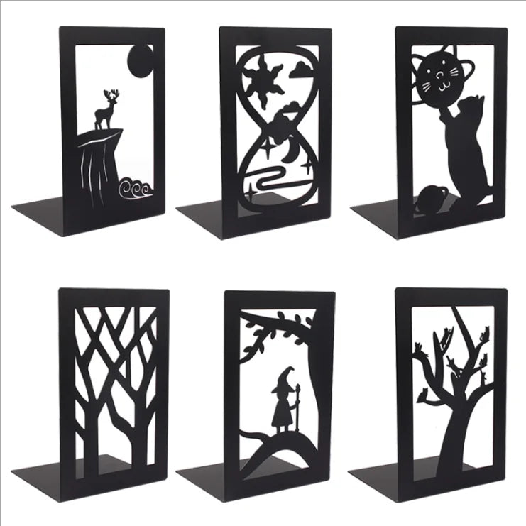 Heavy Duty L Shaped Custom Decorative Iron Bookstand Holder Black Book Stand Holder Metal Bookends