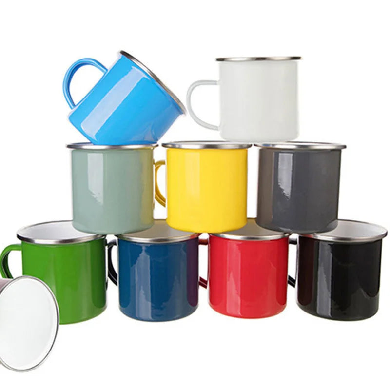 Gift Use Christmas Stainless Steel Camping Mug Coffee Milk Mugs Cups 11 oz 12 oz Sublimation Blank White Enamel Cup with Handle