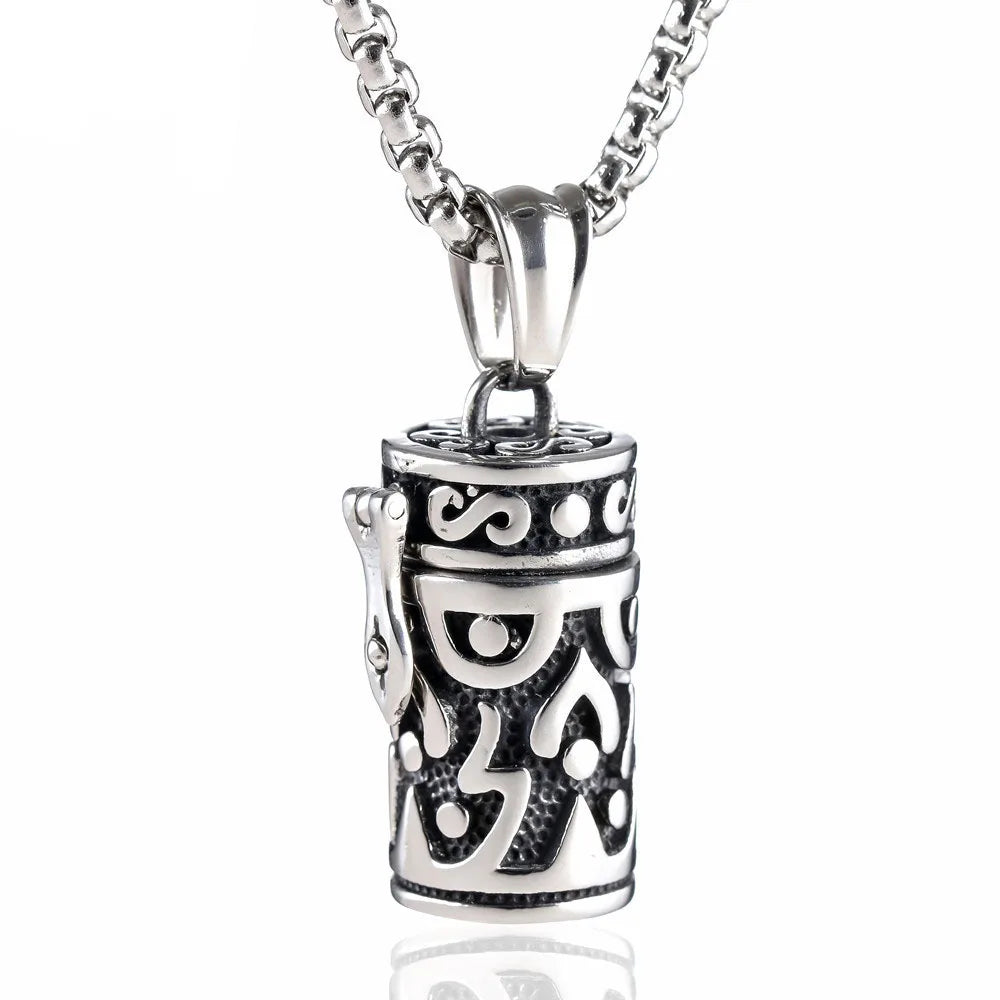 Antique Silver Retrospective Stainless Steel Urn Pendant 18K Gold Plated Zircon Main Stone Men Women Pet Hair Memorial Souvenir