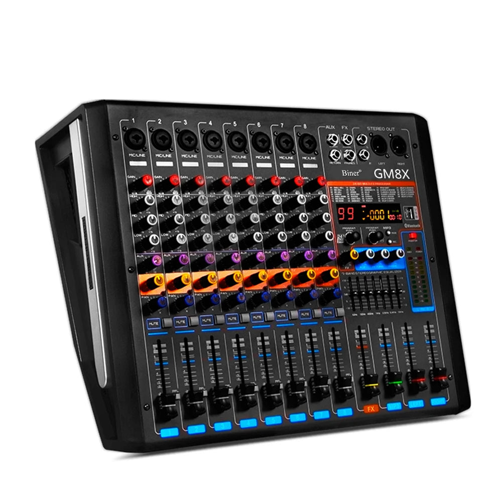 Biner GM8X Professional 8-channel Audio Mixer 550W*2 Power Mixer Amplifier for Wedding Stage Performances
