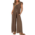 Womens Sets Summer Loose Jumpsuit Casual V Neck Sleeveless Oversized Wide Leg Pant Overalls Romper With Pockets
