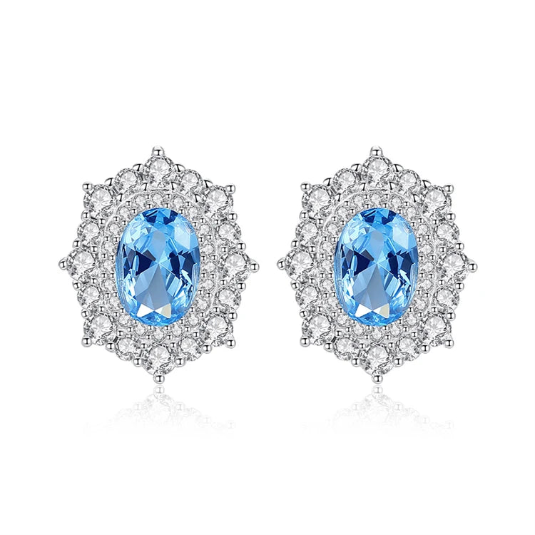 Elegant Fine Jewelry 925 Sterling Silver Rhinestone Zircons Stud Earrings Women Fashion Simple Gemstone Earrings