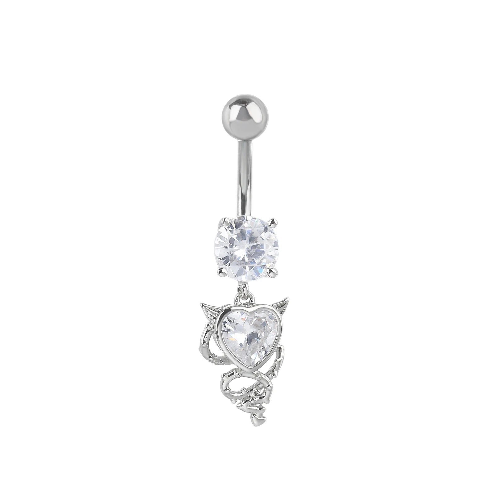Exquisite Fashion Heart Dangle Diamond Crystal Stainless Steel Navel Piercing Ring for Women Belly Button Body Piercing Jewelry