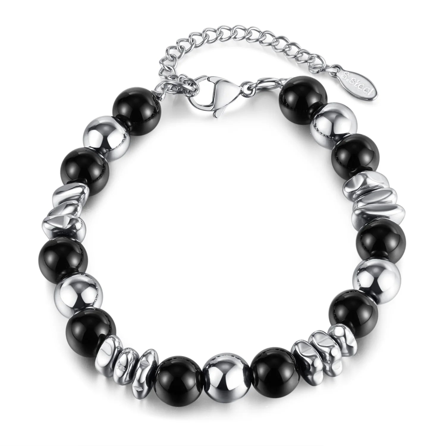 Hot Sale Natural Stone Beads Titanium Stainless Steel Charm Bracelet Chain Men Fashion Punk Jewelry Hand Bracelet & Bangle