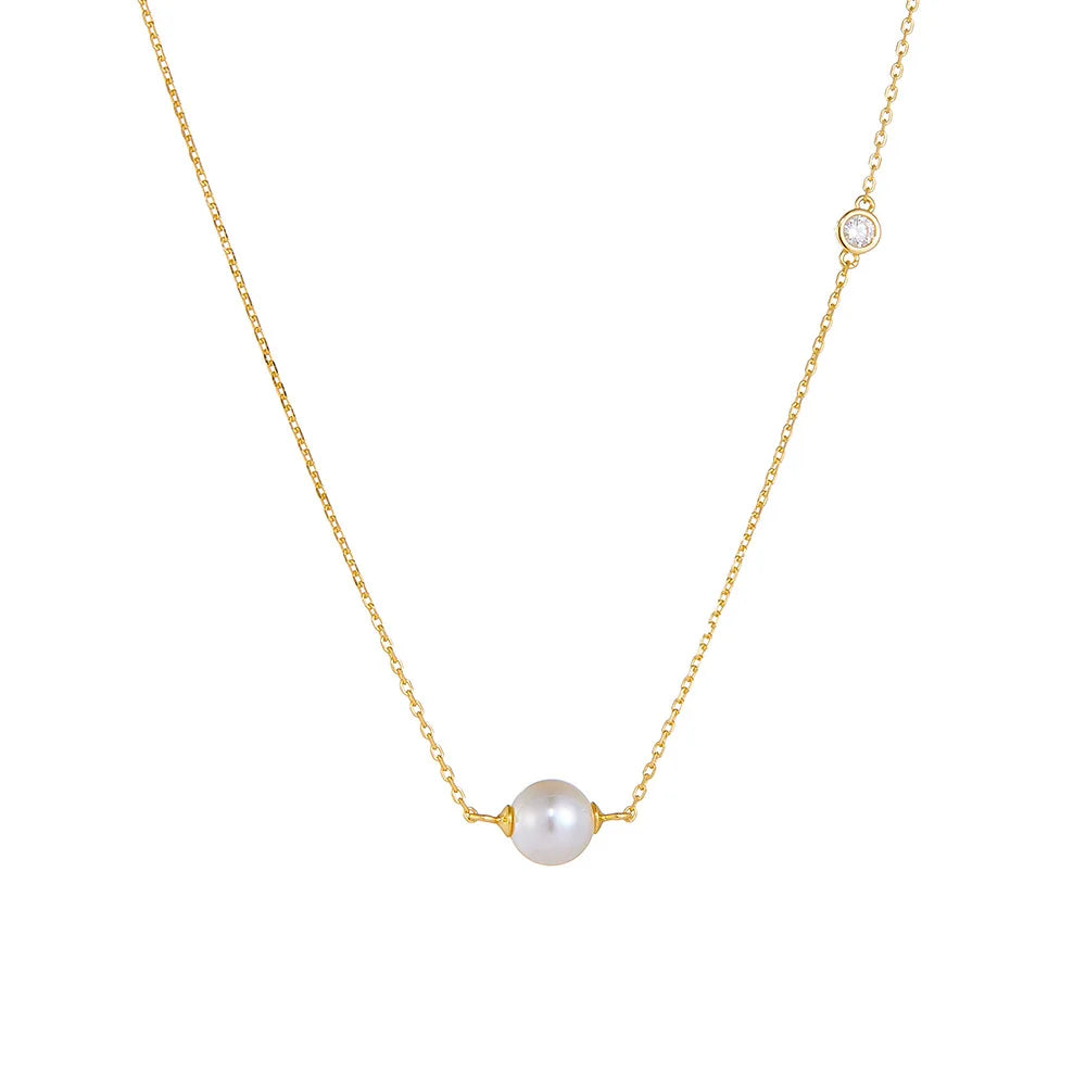 Fashion Jewelry 925 Sterling Silver Shell Pearl Necklace Round Diamond by the Yard Gold Plated Necklaces for Women