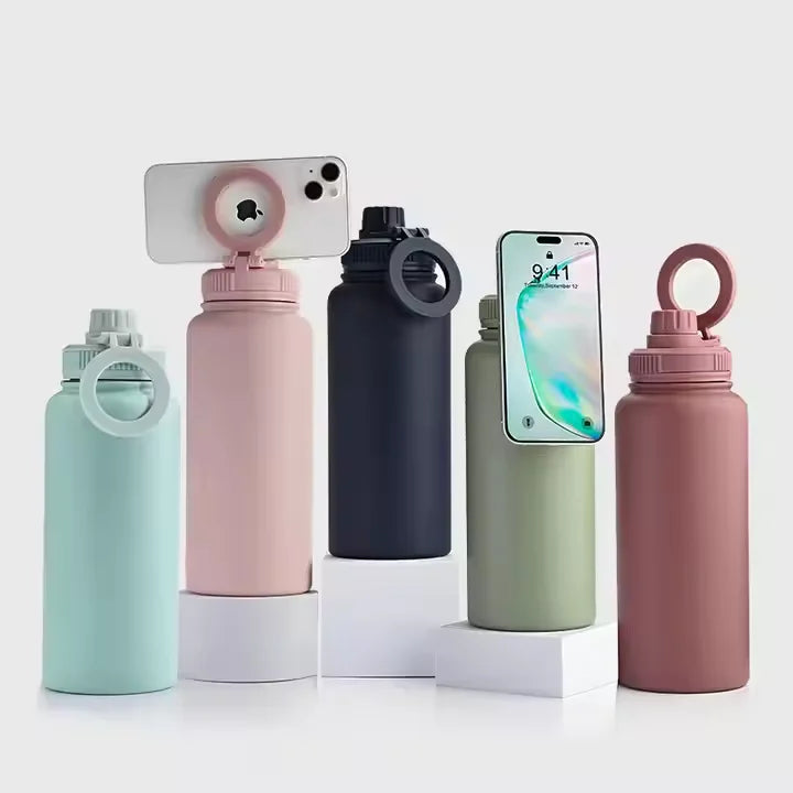 Custom 32oz 1L Big Sports Insulated Stainless Steel Water Bottle Magnet Lid Bpa Free Travel Sip Applicable Thermal Water Bottle