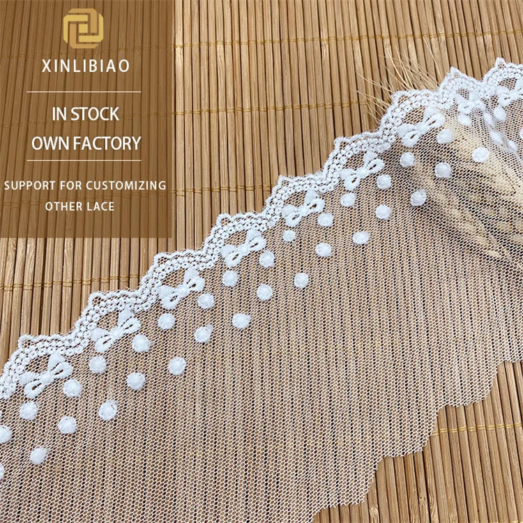 French Style Milk Silk Mesh Embroidered Lace Fabric Long African Bowknot Dotted Wedding Dress Accessories Party Decoration