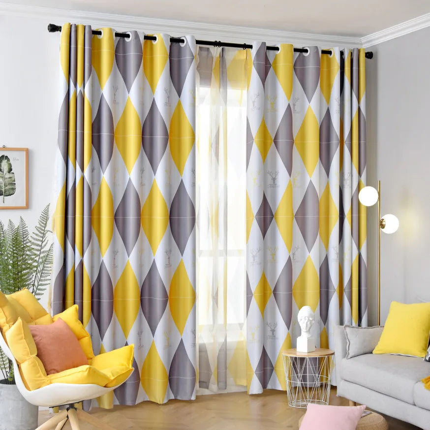 XinLan Top Sell Geometric Rhombus Print Sheer Curtain Living Room Bedroom Hotel Window Curtain