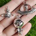 Alloy Silver Color UFO Alien Charms Pendant DIY Metal Bracelet Necklace Jewelry Findings