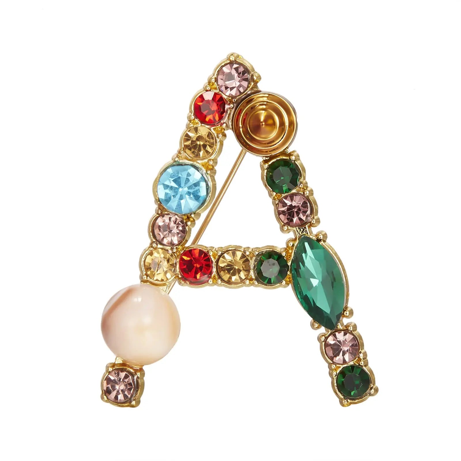 Custom Crystal Pearl Initial Brooch Gold Plated Enamel Colorful Letter Alphabet Breastpin Pin Jewelry for GIFTS ZA056