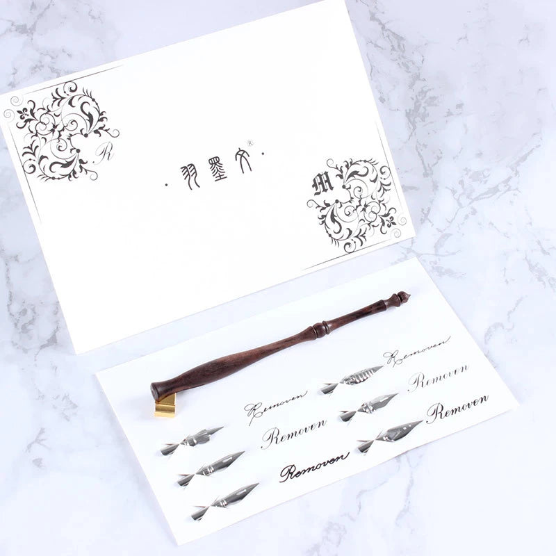 Arabic Calligraphy Pen Set Art Calligraphy Tools 6pcs Nibs Oblique Wooden Pen Holder ES ER Calligraphy Set