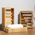 Premium Bamboo Soap Dish Box Wooden Rectangle Soap Holder Soap Saver Tray Self Draining for Bathroom Bathtub Kitchen Sink