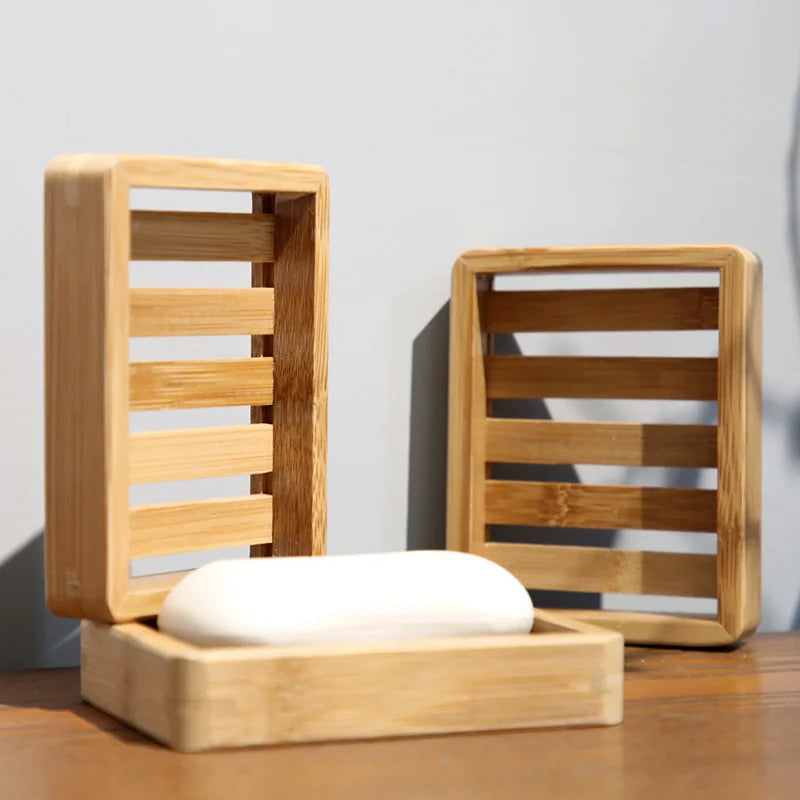 Premium Bamboo Soap Dish Box Wooden Rectangle Soap Holder Soap Saver Tray Self Draining for Bathroom Bathtub Kitchen Sink