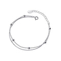 Vintage Simple Sterling Silver Layered Link Chain Beaded Bracelet 925 Double Layer Beaded Square Link Chain Bracelet for Women