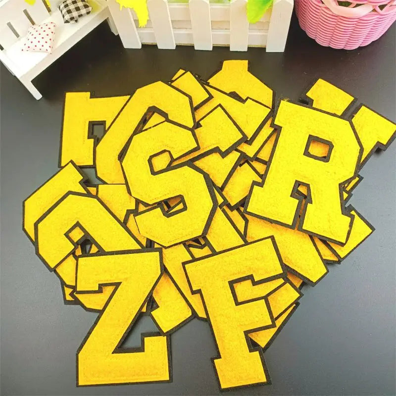 New Iron on  7.2cm/2.8inch Double Slayer  White Yellow Colorful  Chenille Letter Patch