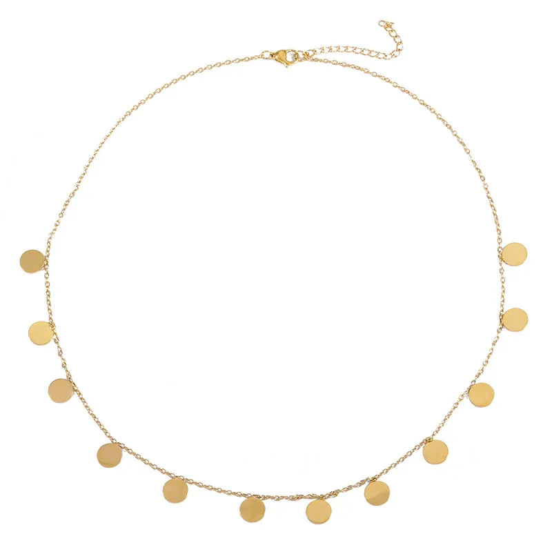 Twelve Round Small Charms Tinny Pendants18K 24KGold Plated Necklaces Stainless Steel Chokers for Women Dainty Minimalist Jewelry