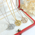 Ethnic Chinese Character Xi Round Pendant Necklaces Means Happiness Unisex Jewelry for Couple Lovers Gifts