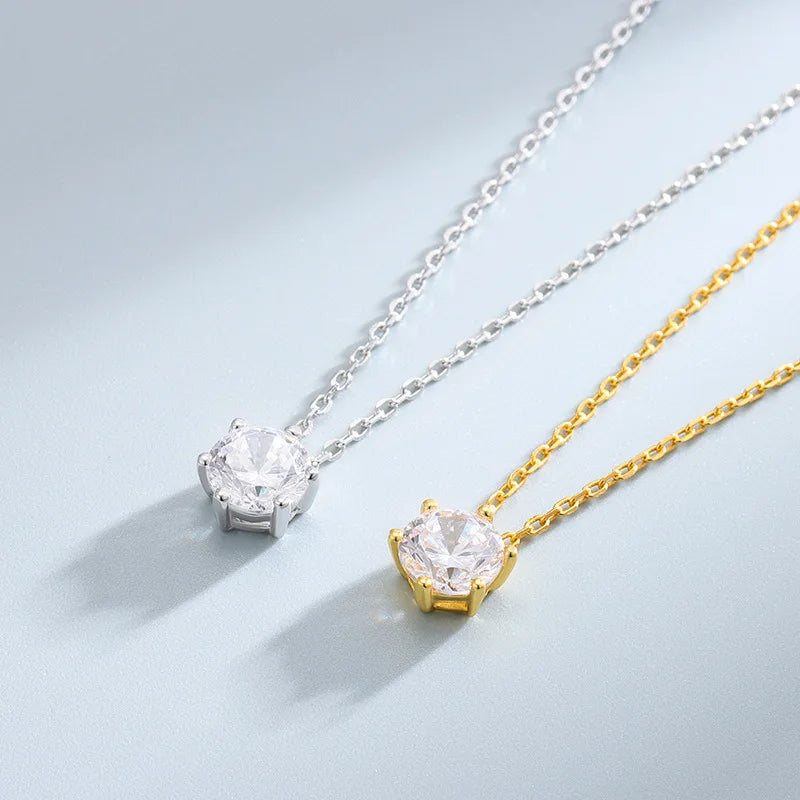 Minimalism 925 Sterling Silver Rose Gold Plated Six Claw One Carat Zircon Pendant Necklace for Women Gift