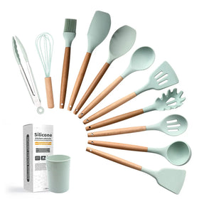 Multicolored Kitchenware Silicon Utensils Cooking Tools Wooden Utensils Set Kitchen Accessories Cooking Utensils Set