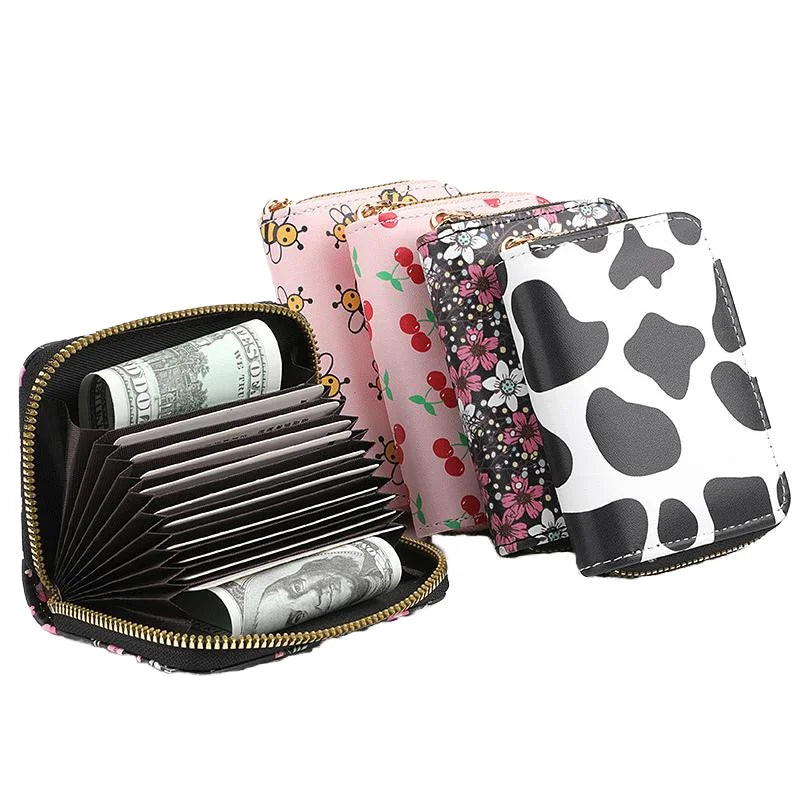 Women's Customized Image Designer Short Wallet Cute Cartoon Series PU Card Holder Zipper Closure PVC Lining Anti-Theft Lady Gift