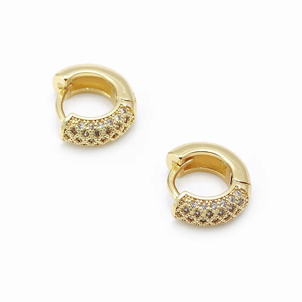 HOT Wholesale HIP HOP Fashion Gold Plated Brass CZ Huggie Ear Hoops Cartilage Earring Hinged Chunky Hoop Earrings for Women Man