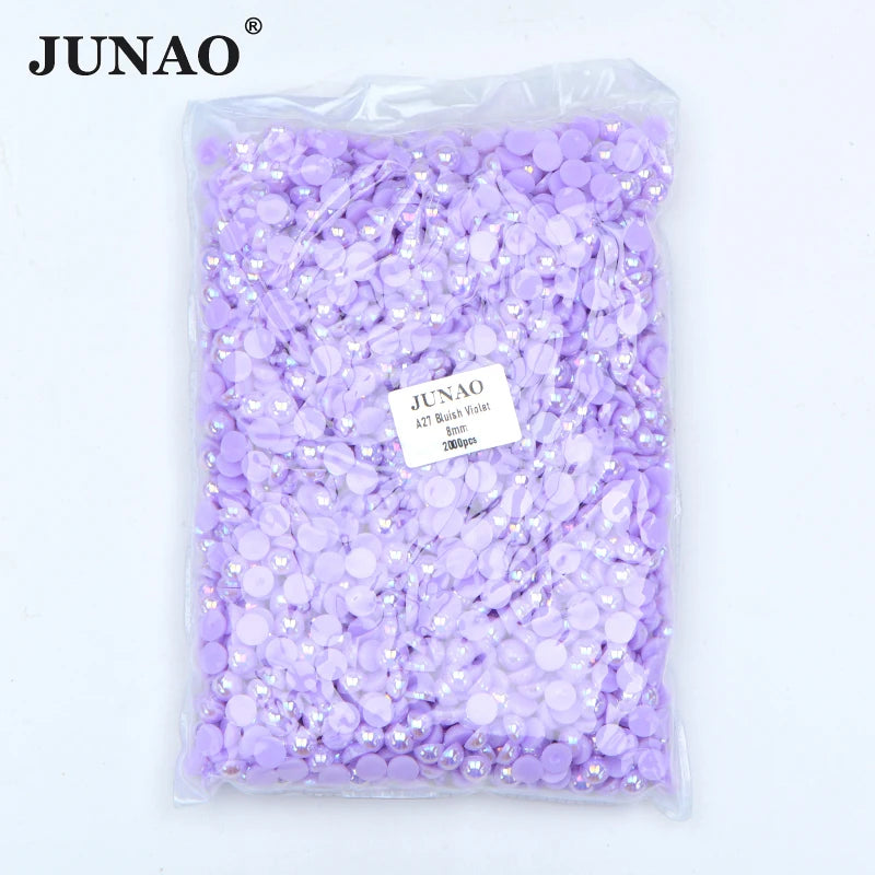 JUNAO 1.5-14mm Pearl Half Round Necklace Making Flatback Pearls Semi Round Glue on 8mm White Pearl Beads Bulk for Decoration