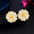 Delicate Yellow 18k Gold Plated Cubic Zircon Micro Pave CZ Wedding Party Jewelry Luxury Big Flower Drop Stud Earrings for Women
