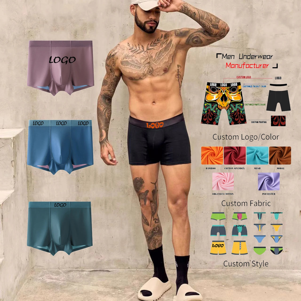 Custom Logo Modal Mens Underwear Boxer Briefs Shorts Comfort Soft Breathable Underwear Men Boxers for Men