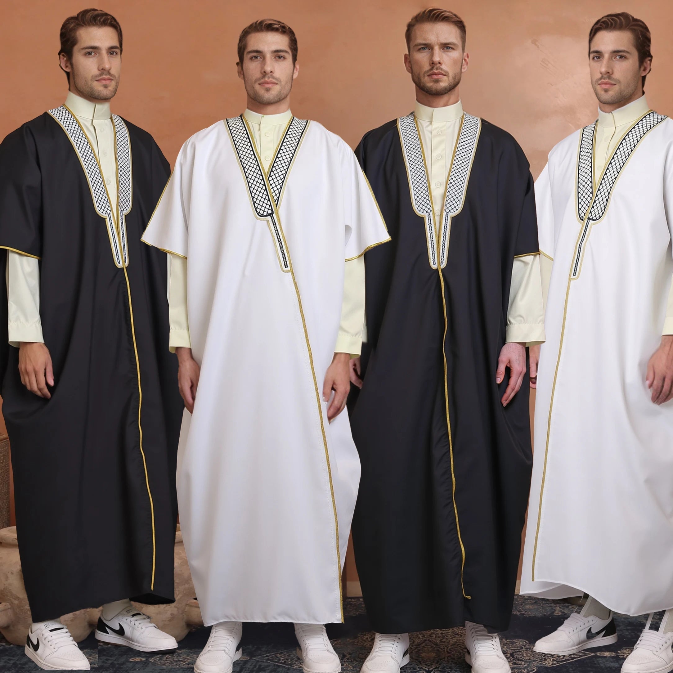 High Quality Men's Formal Bisht Cheap Price Islamic Eid Arab Speech Uniform Thobe Saudi Pusht Party White Grid Pusht for Muslims