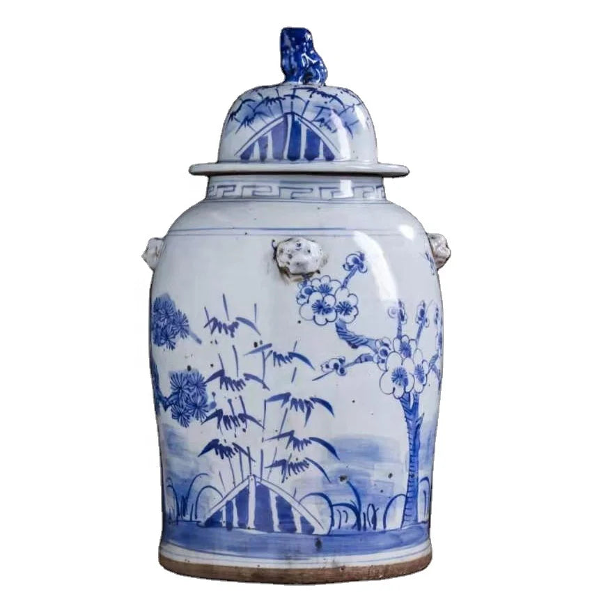 Hand Painted Chinese Blue and White Ceramic Antique Ginger Jars with Plum Blossom 25x25x50cm Home Decoration Customizable
