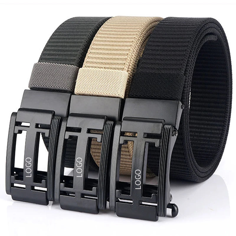 Custom Logo 3.4 CM Wide Men's Nylon Casual Jeans Belt Automatic Buckle Braided Fabric Golf Belts for Youth