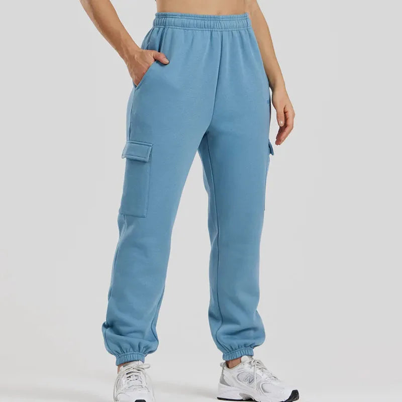 Wholesale Casual Jogger French Terry Drawstring Waist Band Side Cargo Pocket Sport Pants Women Cargo Jogger Pants