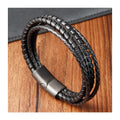 Custom Jewelry Engravable Genuine Leather Stainless Steel Magnetic Clasp Bracelets Adjustable Braided Rope Bracelet for Men
