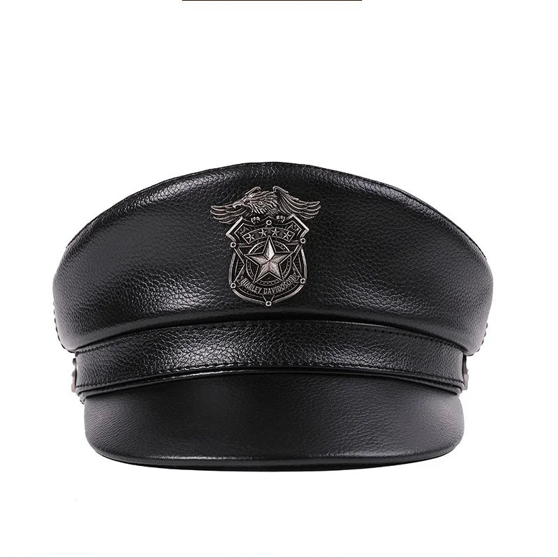 VW004 Outdoor Leisure Fashion Cowhide Skin Flat Top Motorcycle Hat British Captain Hat Duckbill Hat