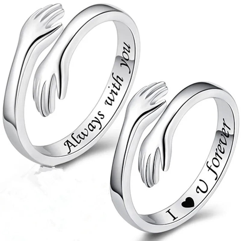 Wholesale Hot Hug Me Rings for Couple Hugging Hand Rings I Love You Forever Hug Ring Adjustable Band Jewelry Gift for Teen Girls Gift