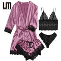 Liu Ming New Product 2025 Wholesale Women s Sleep Lounge Lace Satin Suspender Pajama 4 Piece Sets