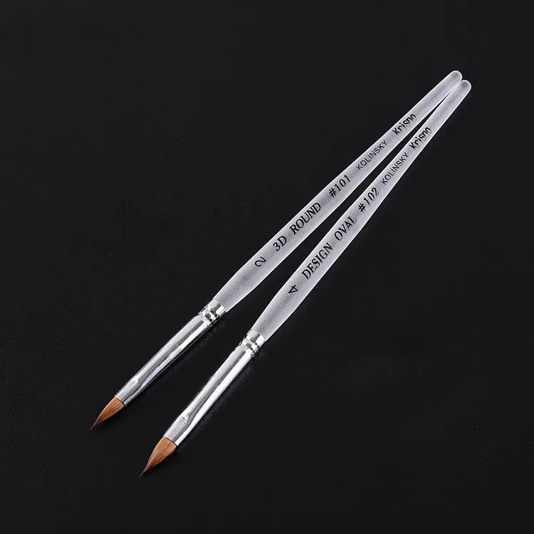 Kolinsky Sable Hair Round Oval Professional Nail Art Painting Brush Clear Acrylic Handle Nail Art Pen