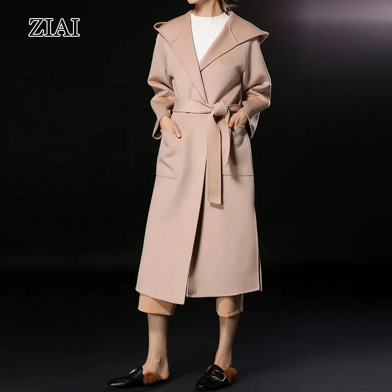 Fashion New Double-sided Woolen Coat for Women Double Breasted Long Winter Cashmere