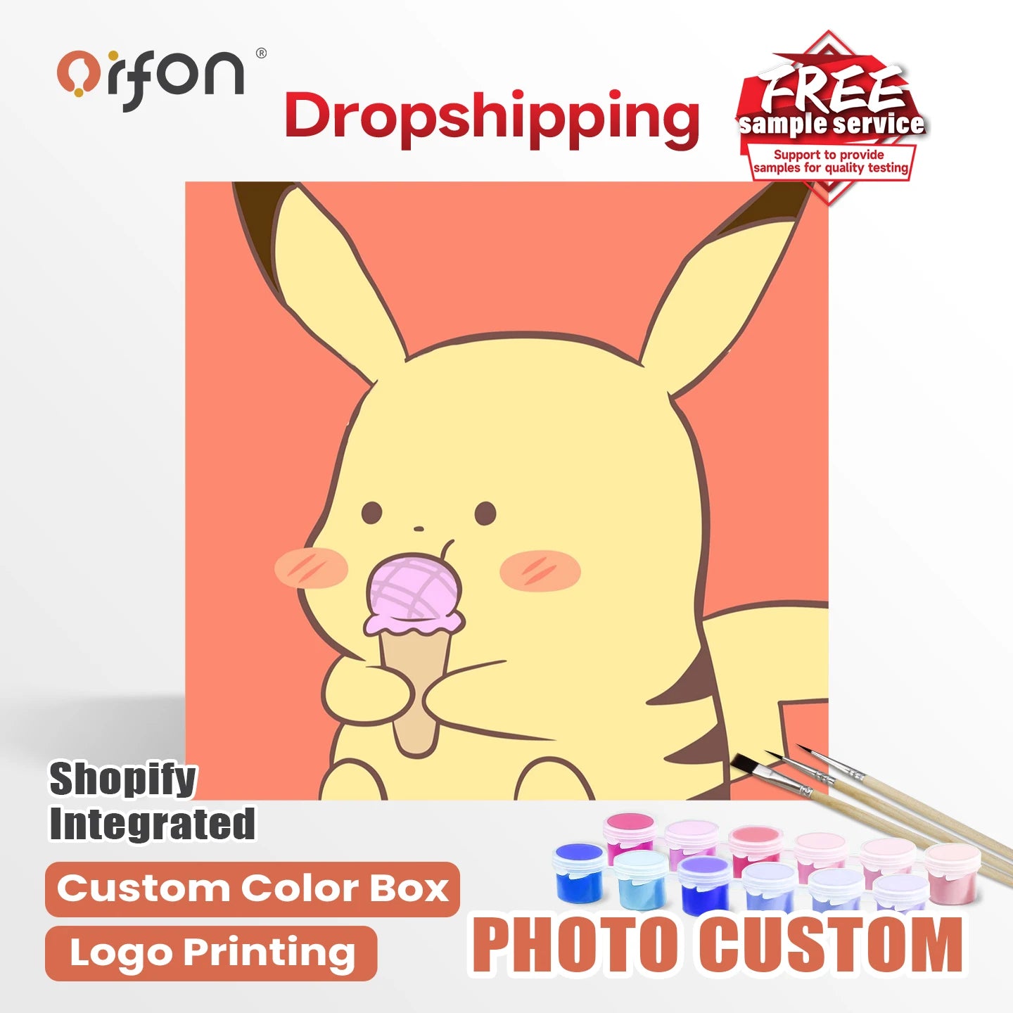 Orfon Q876 Pikachu Paint by Numbers Kits Cartoon for Kids Diy Painting 20x20cm Square Animal Pine Wood Art Painting 10 Pcs