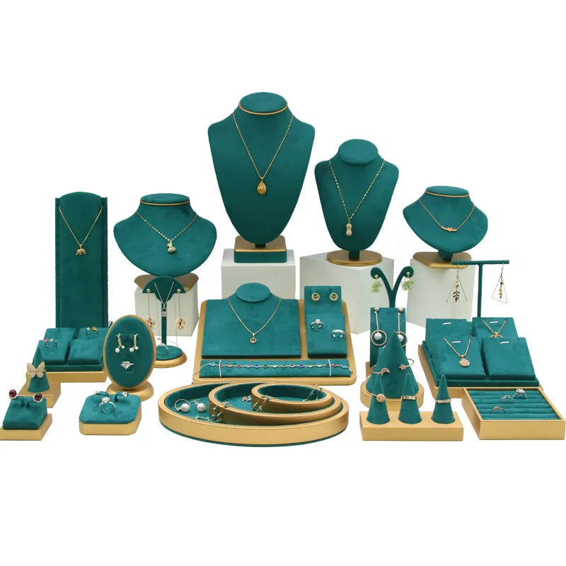 Vintage Green Microfiber Jewelry Display Rack for Earrings Necklaces Bracelets Rings Jewelry Trays for Stylish Packaging