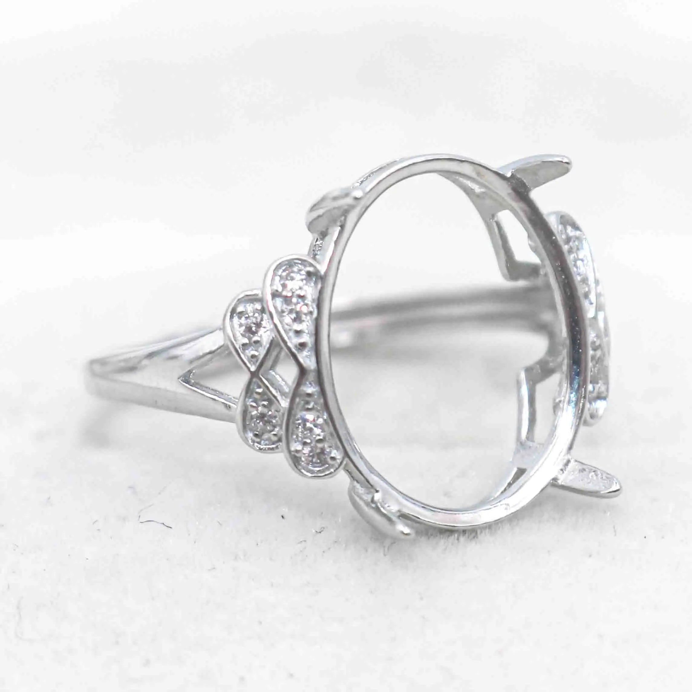 Sterling Silver 12*15mm Semi Mount Ring Empty Frame Blank Support Setting S925 Base Holder Without Center Stone DIY for Inlay