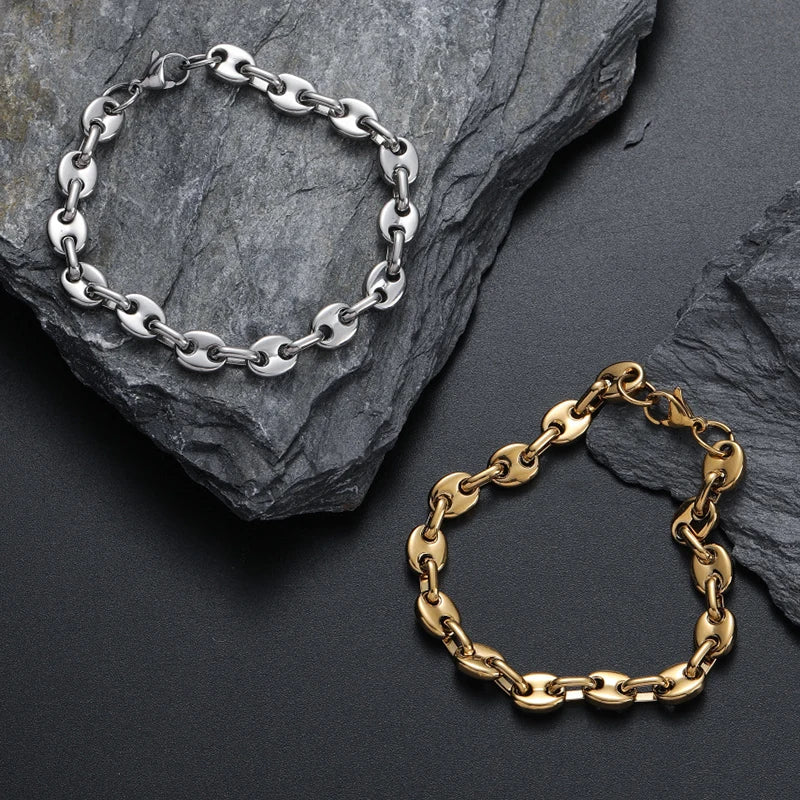 Fashion Jewelry Bracelets for Men Women Tarnish Free Stainless Steel 18k Gold Plated Coffee Beans Pig Nose Chain Bracelet