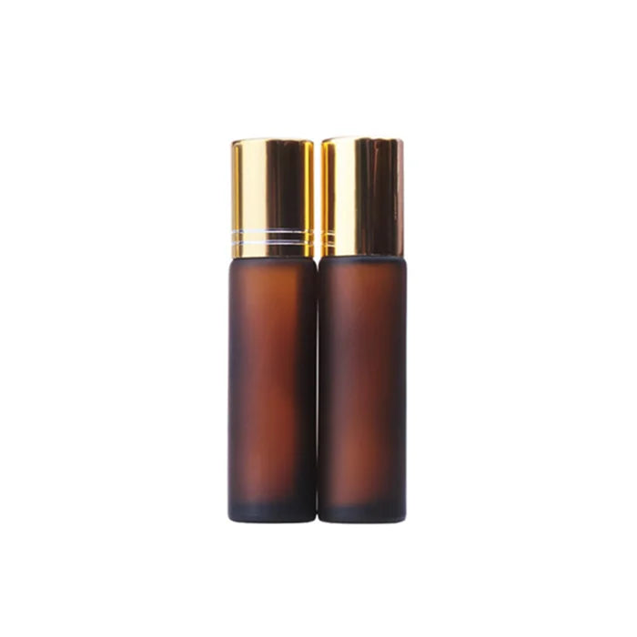 Fancy Empty Face Care Eye Serum Essential Oil Roller Bottle 10ml Matte Amber Glass Roll on Perfume Bottle