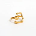 Fenny 18K Gold Plated Ready to Ship Tarnish Free Fashion Personality Bamboo Fork Cross Stainless Steel Ring for Women