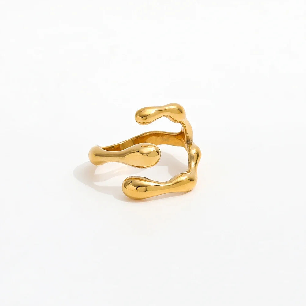 Fenny 18K Gold Plated Ready to Ship Tarnish Free Fashion Personality Bamboo Fork Cross Stainless Steel Ring for Women