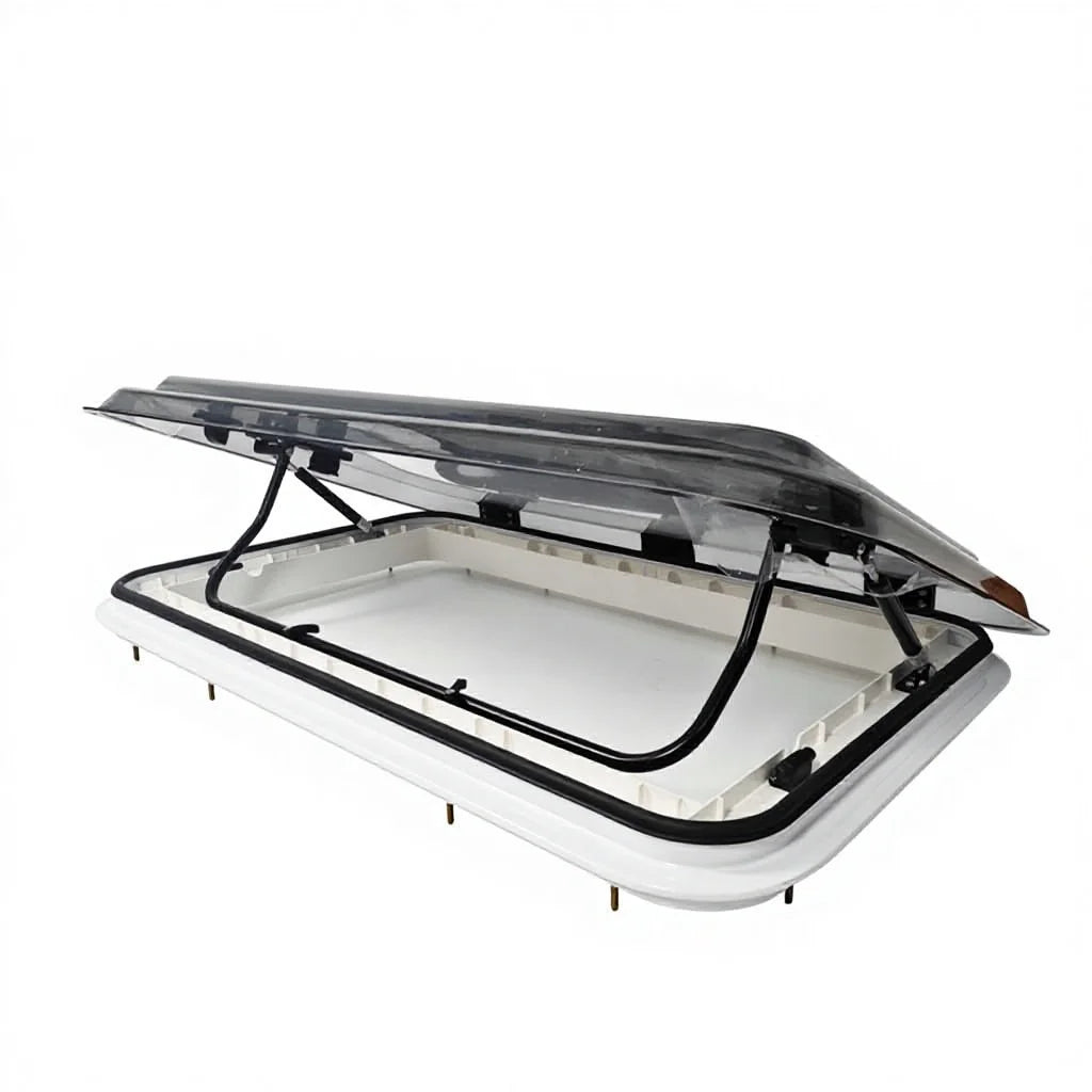 White Aluminum Frame 800X500mm RV Caravan Motorhome Truck Trailer RV Roof Skylight with Curtain and LED Lights for Replacement