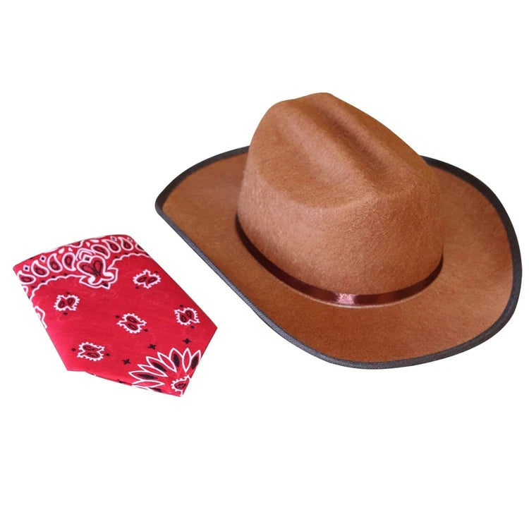 Haiwin Party Cheap Price Novelties Junior Brown Cowboy Hat with Red Bandanna for Kids Costume Hat