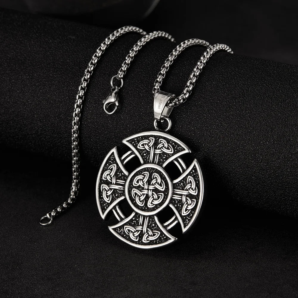Antique Silver Plated Vintage Stainless Steel Triangle Round Pendant Viking Necklaces for Parties Engagements Anniversaries