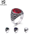 KALEN Silver Color Rainbow Crystal Stone Stainless Steel Rings for Men