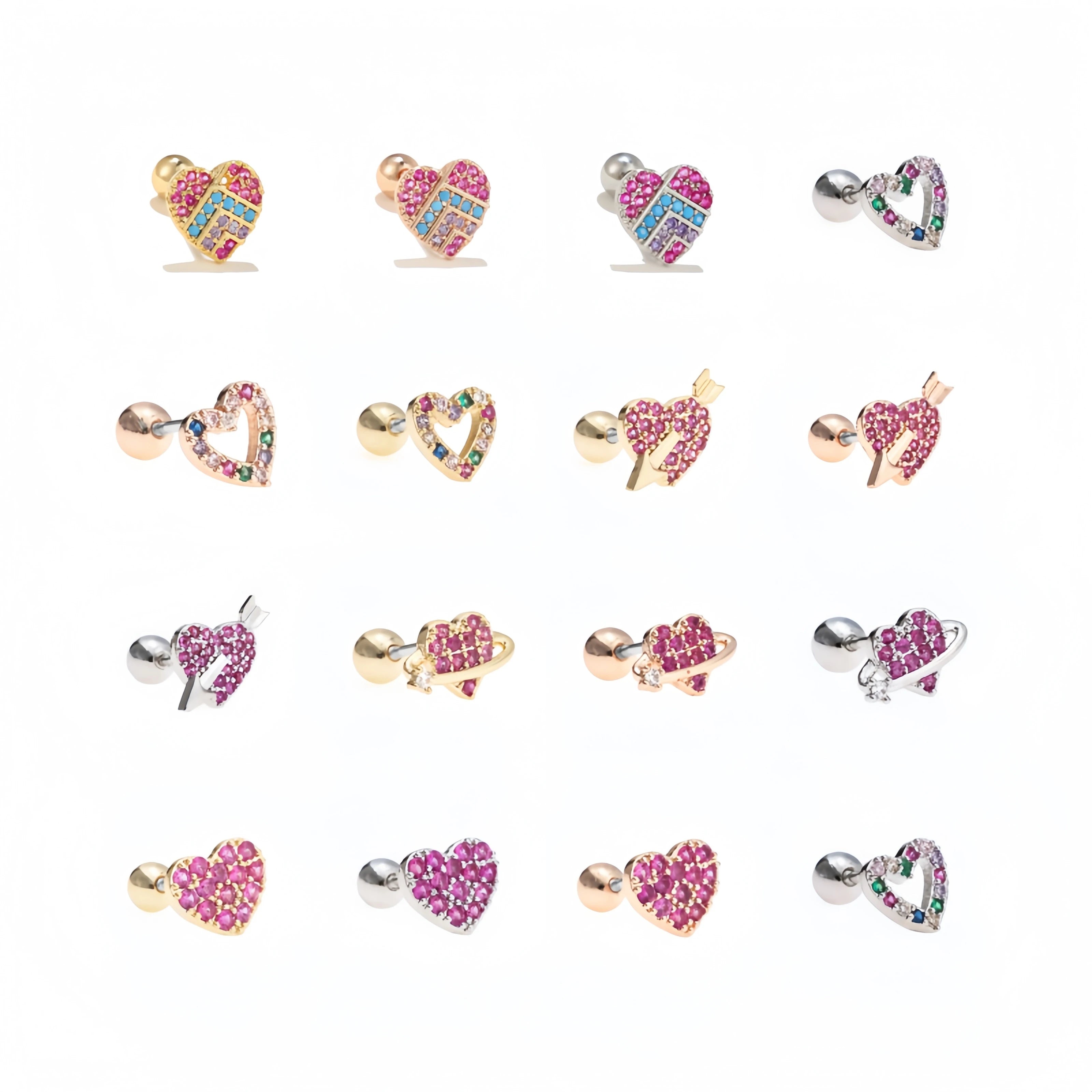Wholesale Classic Love Series Ear Bone Studs Pink Girls 18k Gold Plated Peach Heart Earring Stud Brass Piercing Jewelry